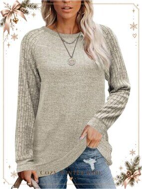 Womens Oversized Raglan Long Sleeve Knit Tunic Sweater Crewneck Pullover
